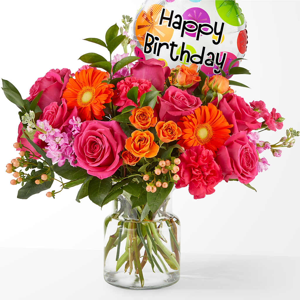 Fiesta Bouquet with Birthday Balloon – F & S FLOWERS DESIGN LLC, Margate FL