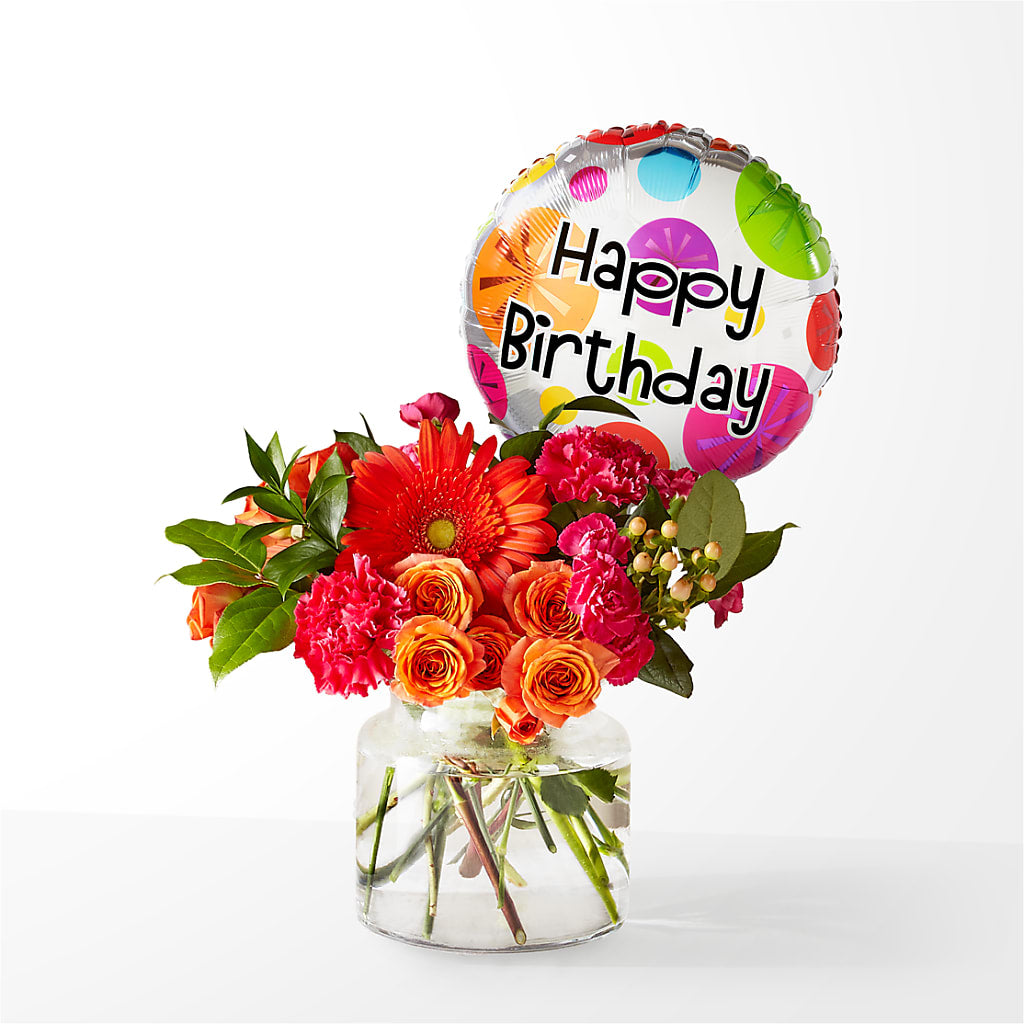 Fiesta Bouquet with Birthday Balloon – F & S FLOWERS DESIGN LLC, Margate FL