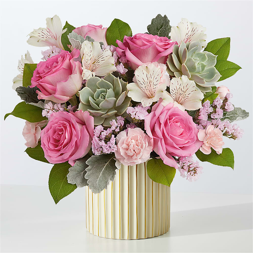 Dusty Rose Bouquet with Ivory Vase – F & S FLOWERS DESIGN LLC, Margate FL