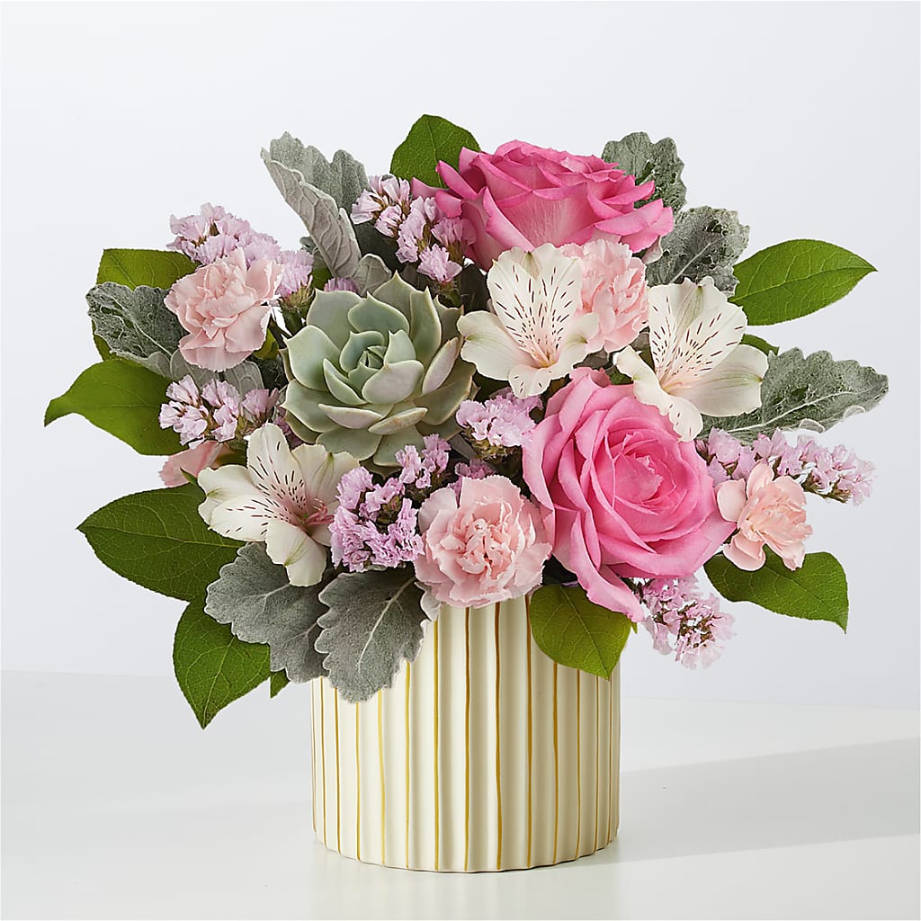 Dusty Rose Bouquet with Ivory Vase – F & S FLOWERS DESIGN LLC, Margate FL