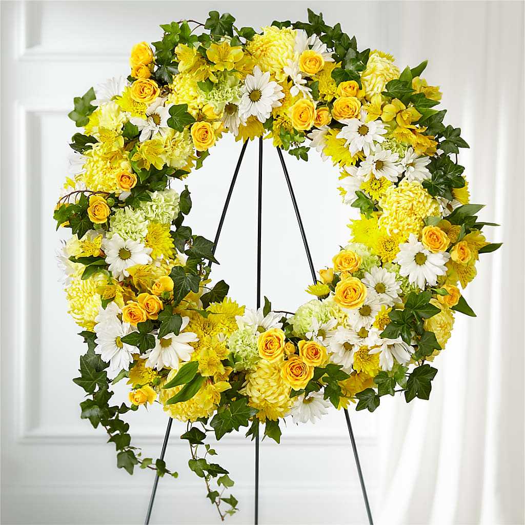 Golden Remembrance Wreath – F & S FLOWERS DESIGN LLC, Margate FL