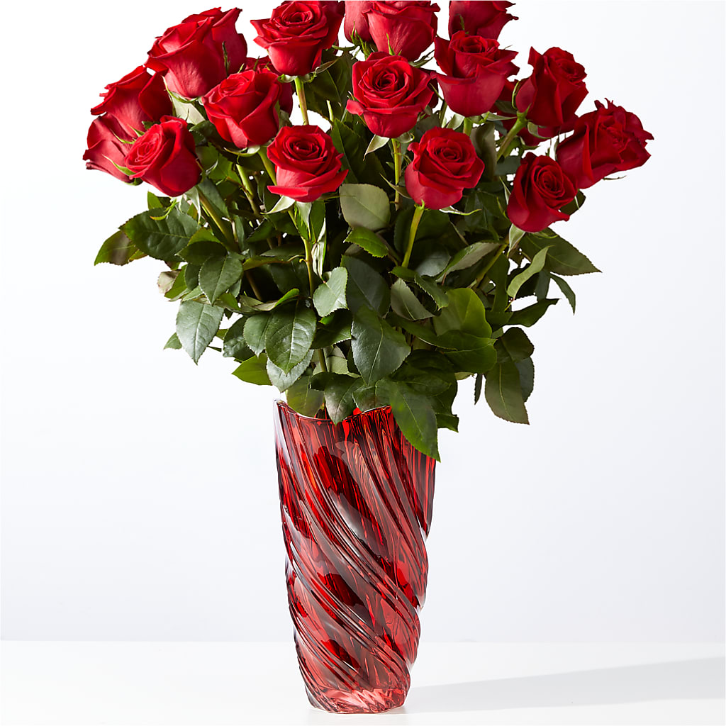 Classic Love Red Rose Bouquet with Luxe Swirl Vase – F & S FLOWERS DESIGN LLC, Margate FL