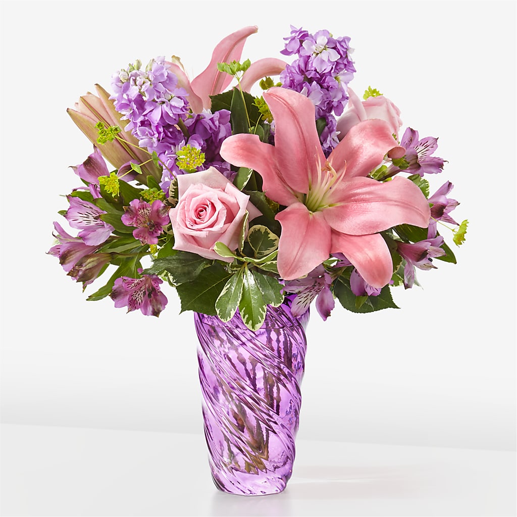 Precious Petals Bouquet with Luxe Swirl Vase – F & S FLOWERS DESIGN LLC, Margate FL
