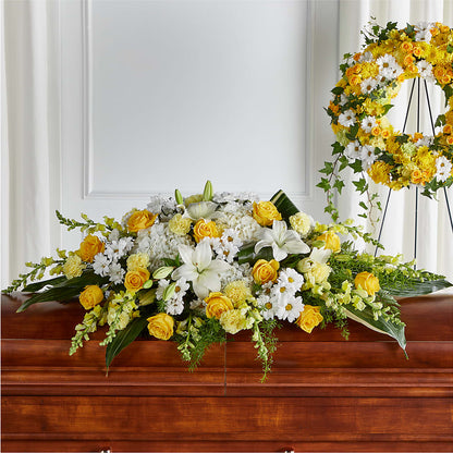 Golden Harmony Casket Spray – F & S FLOWERS DESIGN LLC, Margate FL