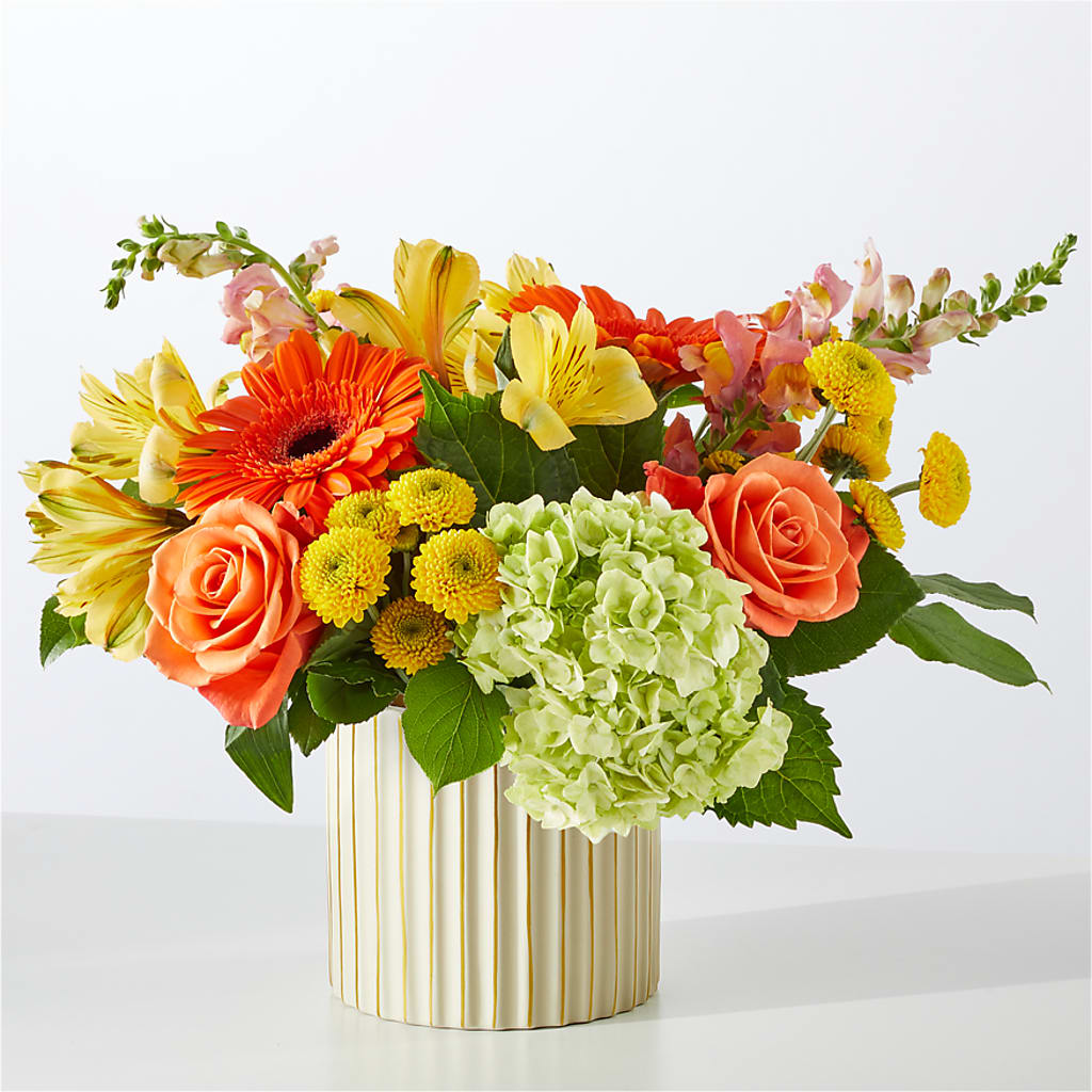Autumn Sunshine Bouquet with Ivory Vase – F & S FLOWERS DESIGN LLC, Margate FL
