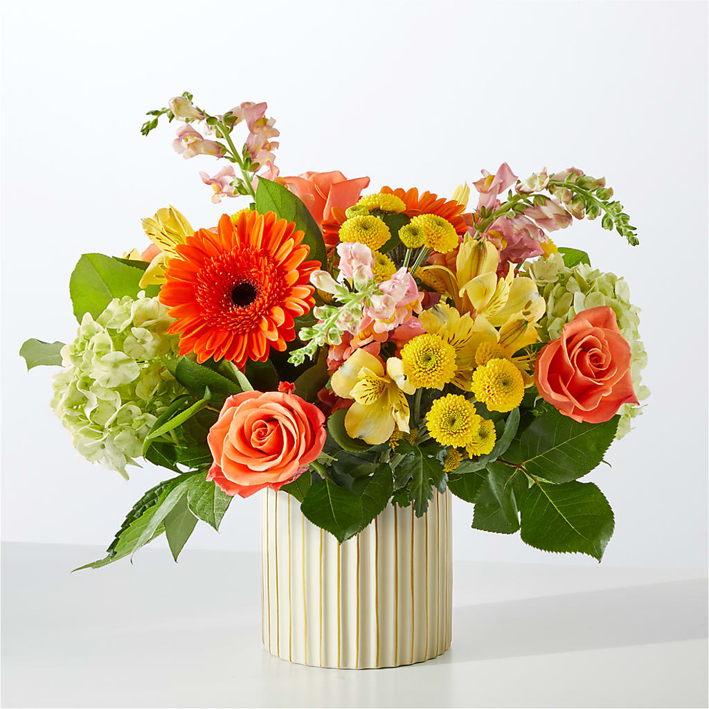 Autumn Sunshine Bouquet with Ivory Vase – F & S FLOWERS DESIGN LLC, Margate FL