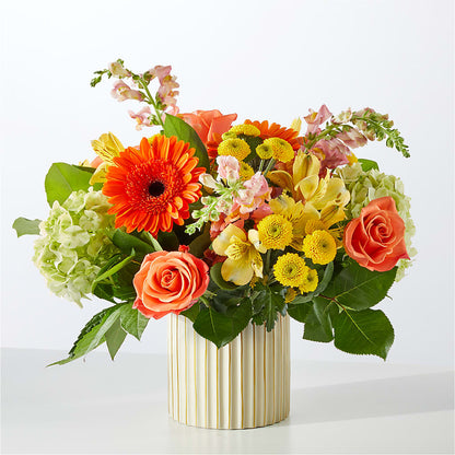 Autumn Sunshine Bouquet with Ivory Vase – F & S FLOWERS DESIGN LLC, Margate FL